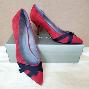 Stunning Red Suede French High Heels with Black Ribbon Bows